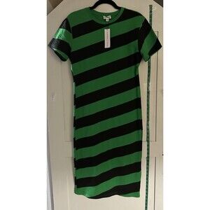 Cynthia Rowley x The Drop Women Green Black Stripe T-shirt Dress Sz XS